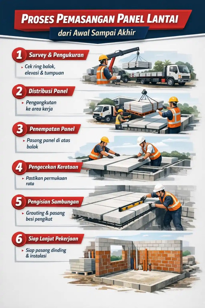 proses pemasangan panel lantai